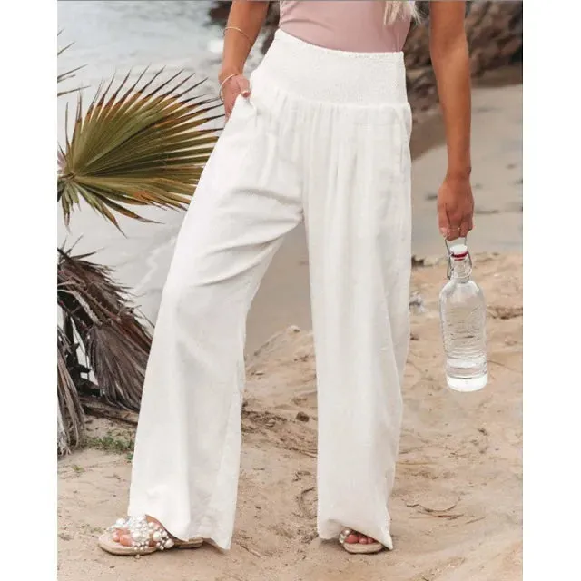 Elastic High Waist Linen Pants