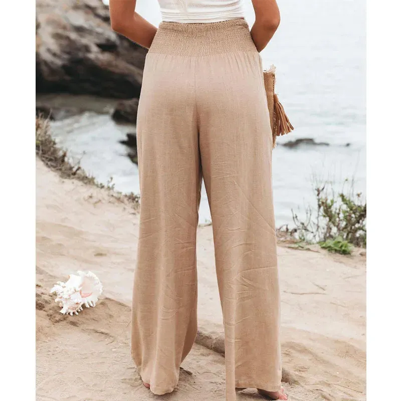 Elastic High Waist Linen Pants