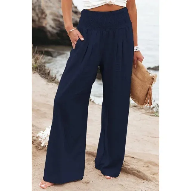 Elastic High Waist Linen Pants