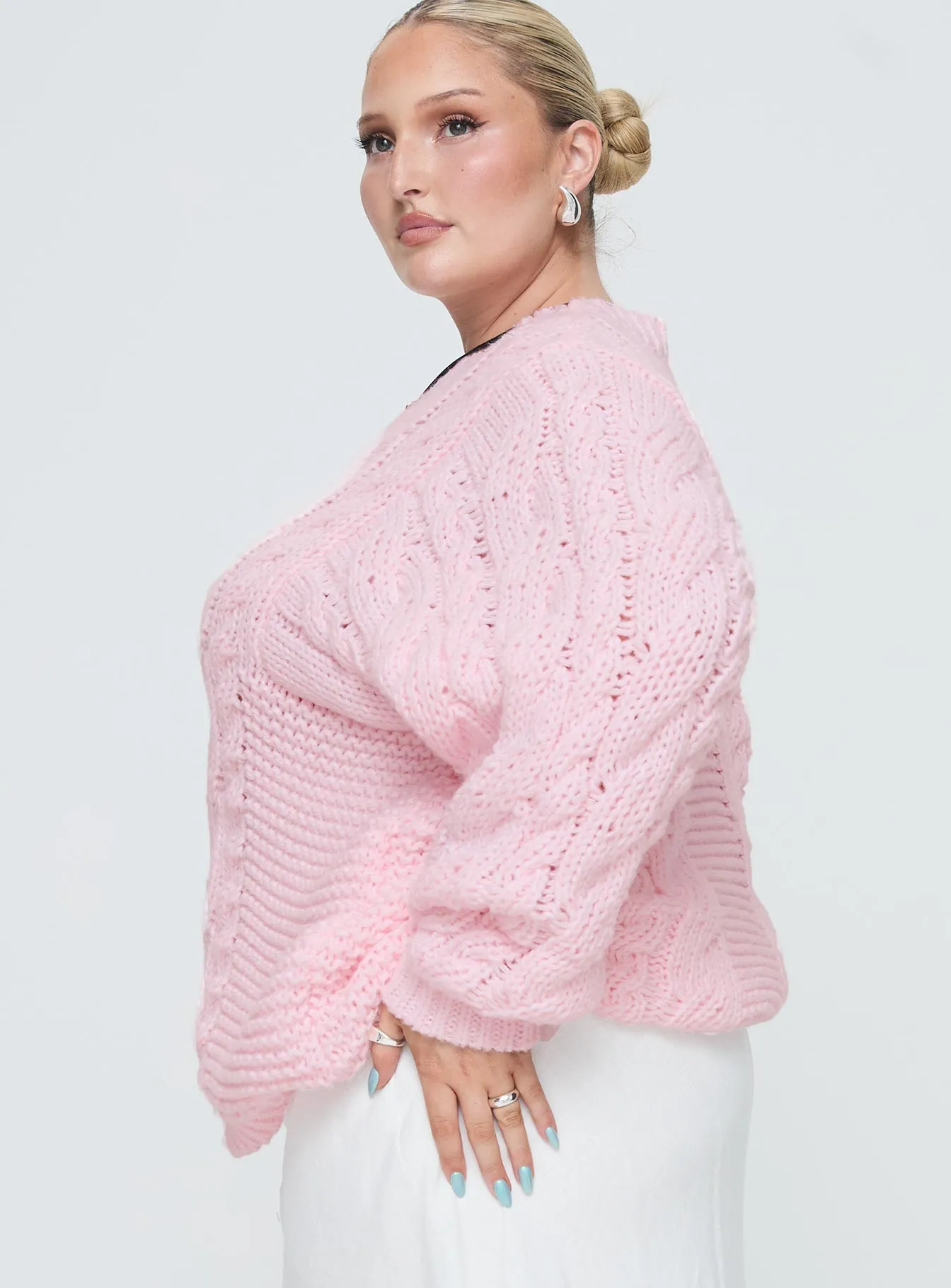 Ellison Cable Knit Sweater Blush Pink Curve