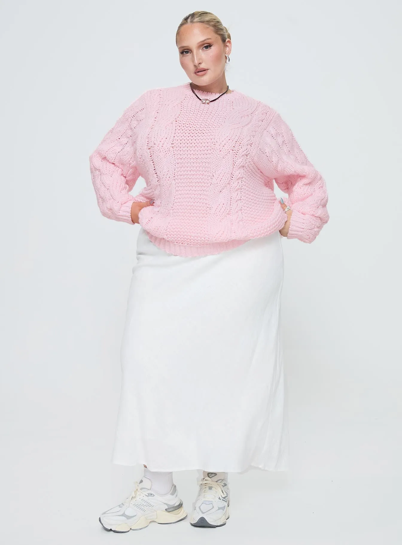 Ellison Cable Knit Sweater Blush Pink Curve