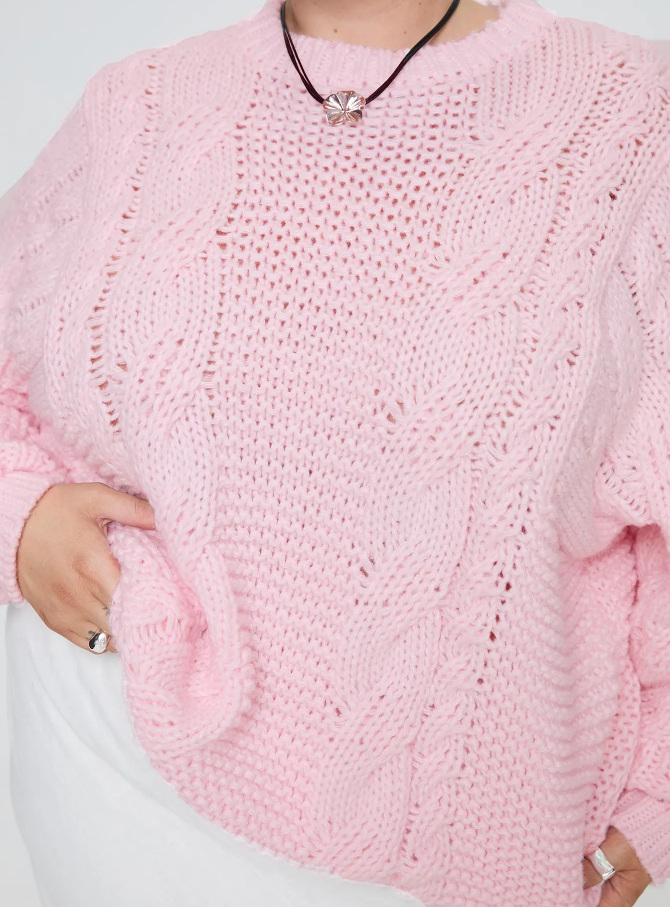 Ellison Cable Knit Sweater Blush Pink Curve