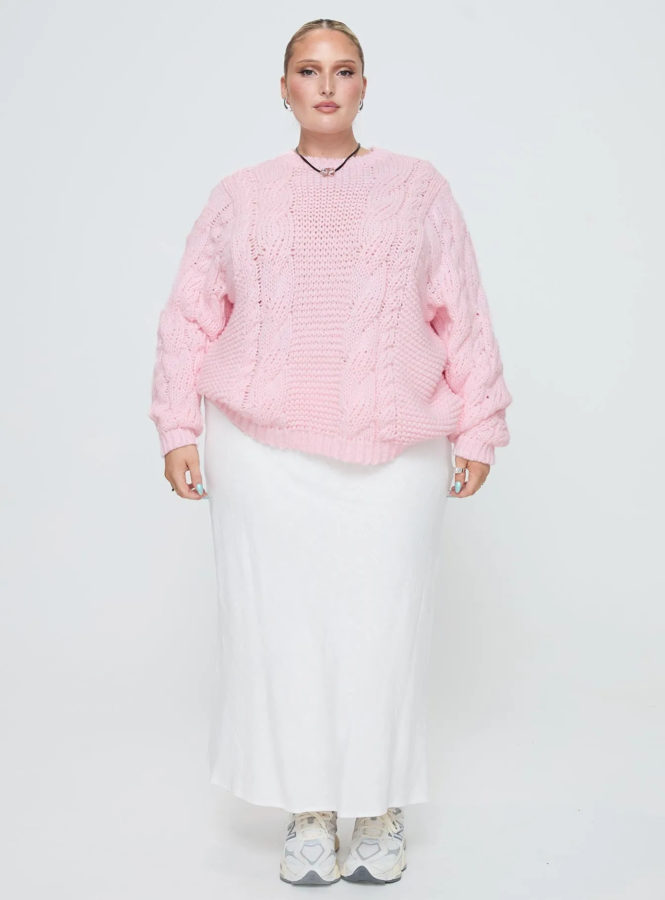 Ellison Cable Knit Sweater Blush Pink Curve