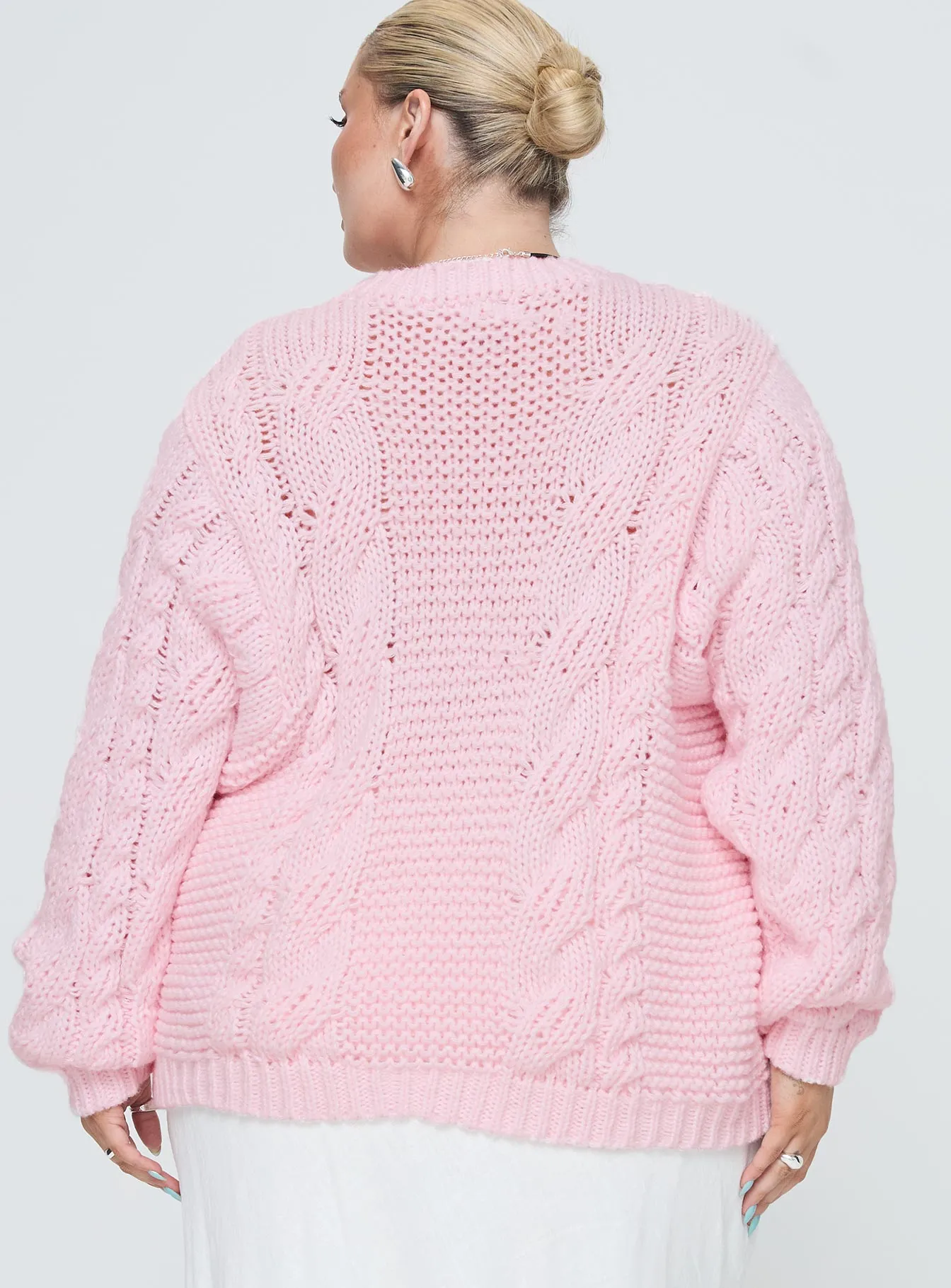 Ellison Cable Knit Sweater Blush Pink Curve