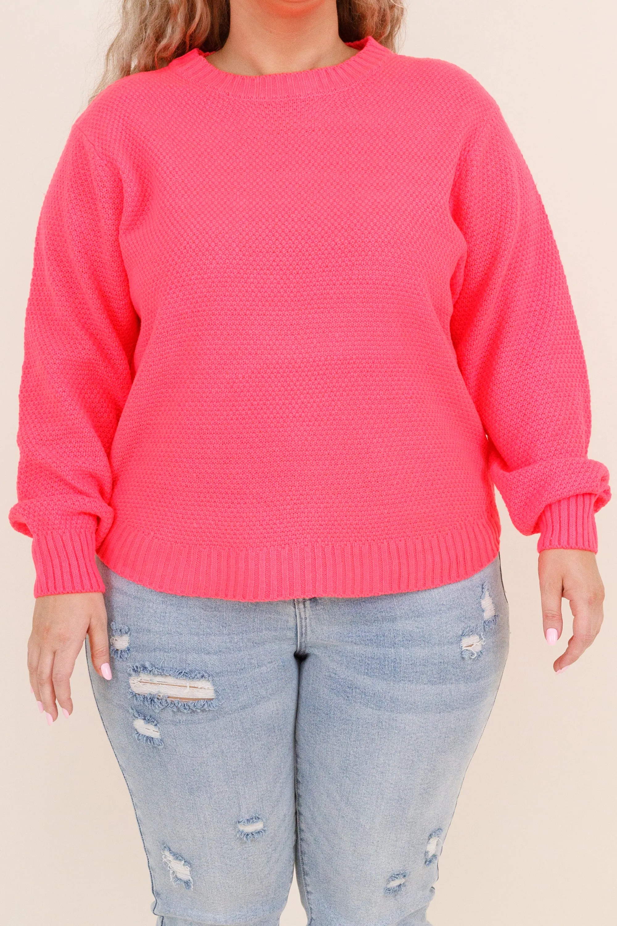 Fall For Me Sweater, Neon Coral Fuchsia