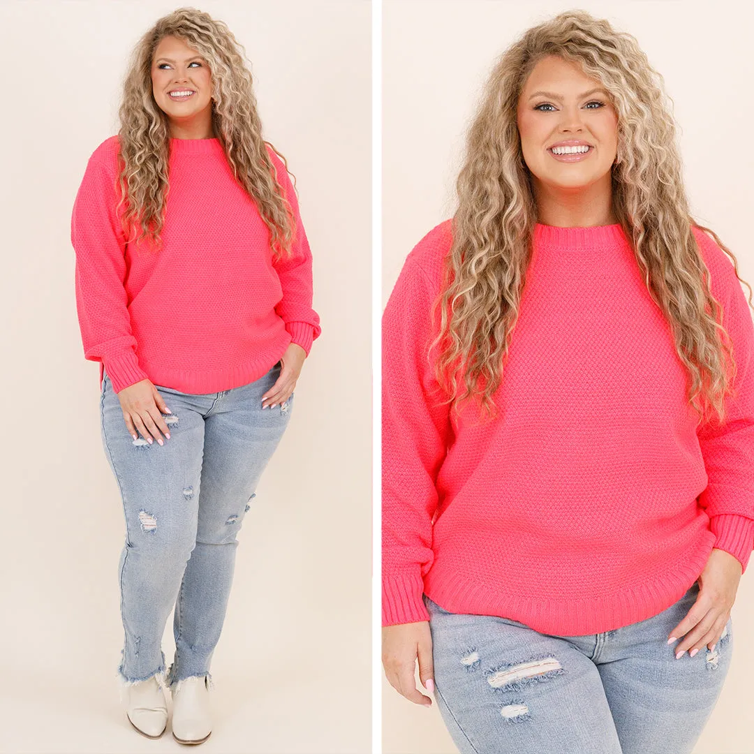 Fall For Me Sweater, Neon Coral Fuchsia