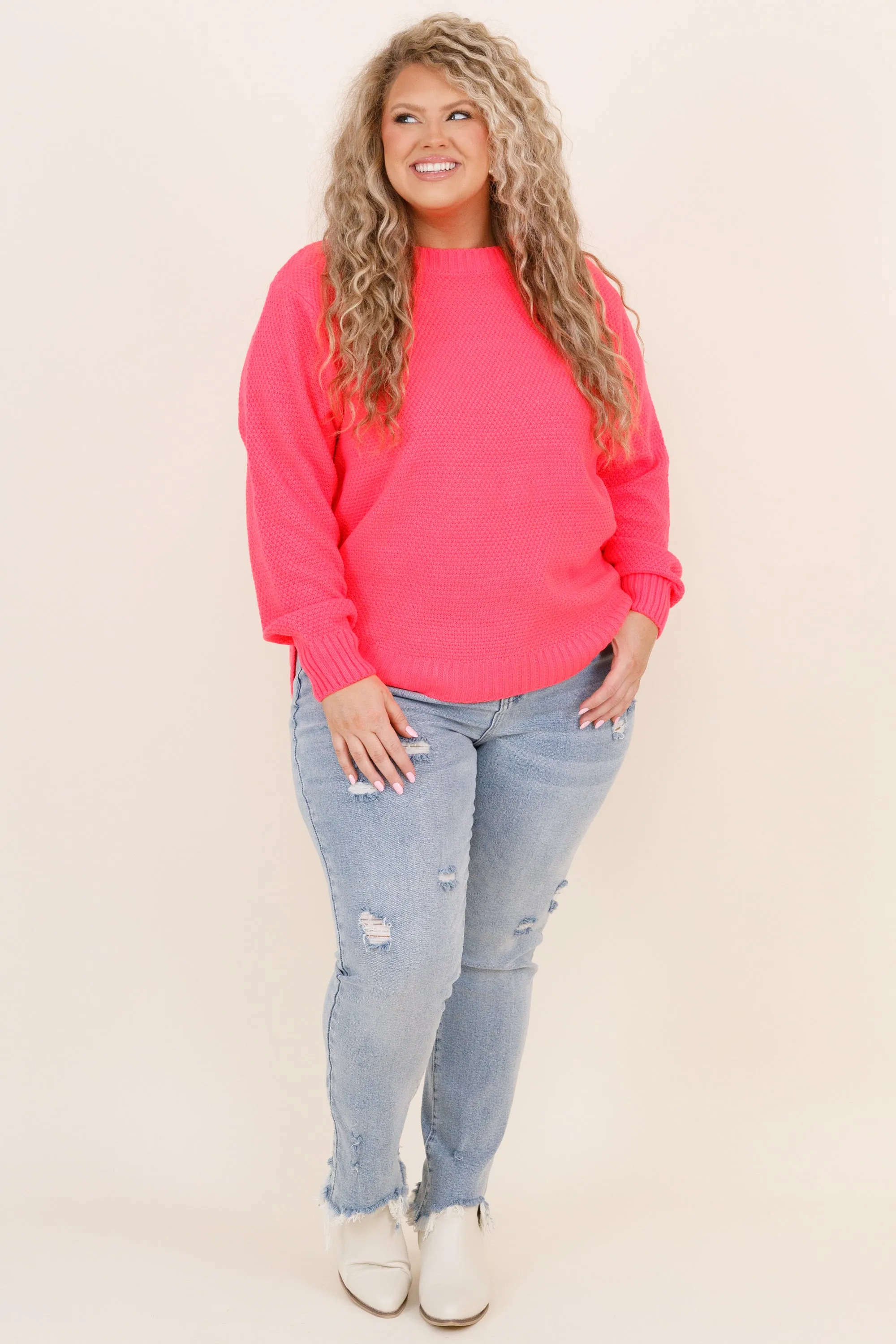 Fall For Me Sweater, Neon Coral Fuchsia