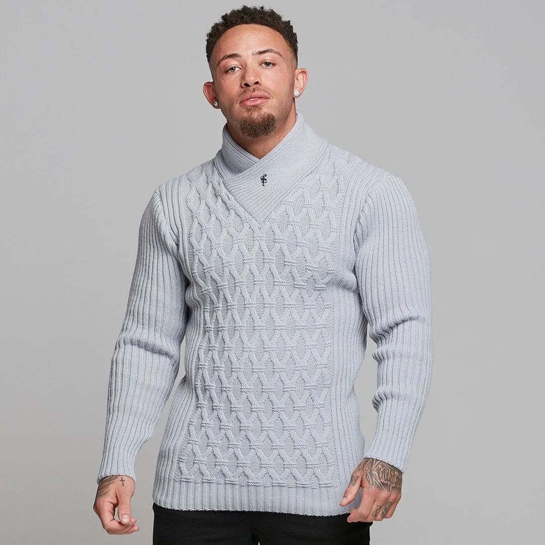 Father Sons Chunky Cable Knit Light Grey Jumper - FSJ009