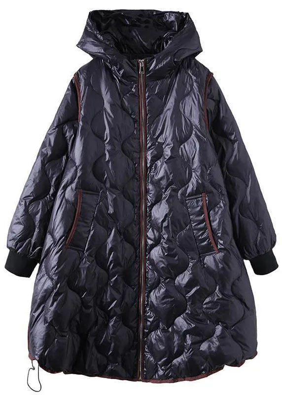 Fitted Black Hooded zippered Fine Cotton Filled Winter parkas