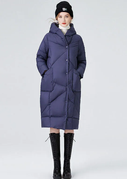 Fitted Blue Hooded Pockets Thick Duck Down Canada Goose Jacket Winter