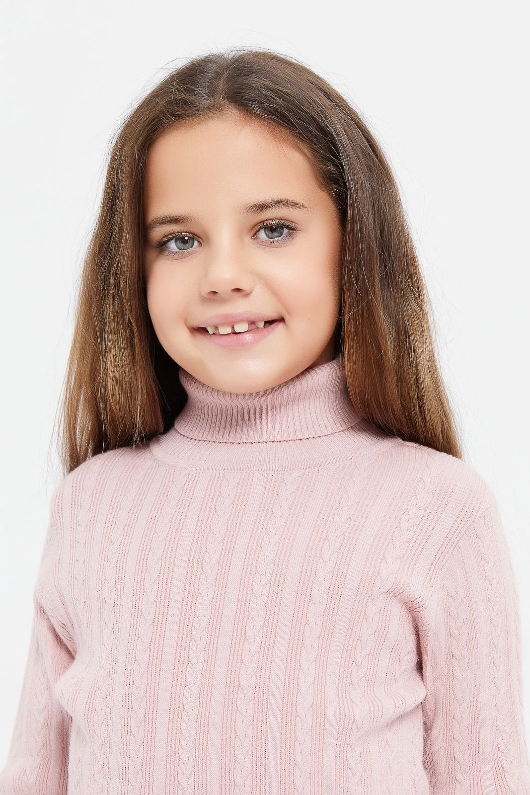 Girls Pink High Neck Pullover