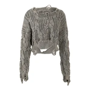 Grunge Oversize Long Sleeve Cutout Cable Knit Crop Ripped Sweater