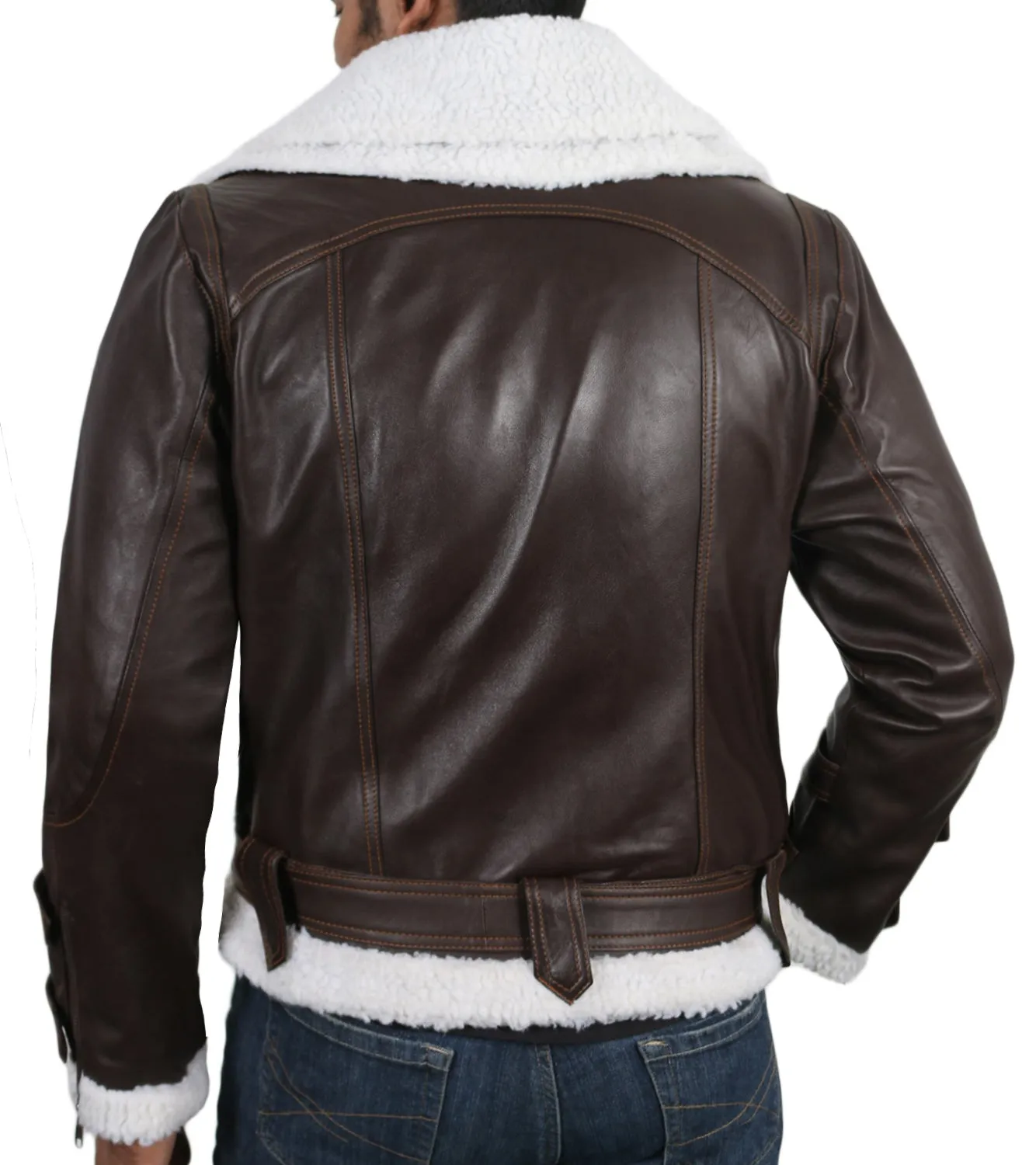 Leather Jackets Hub Mens Genuine Lambskin Leather Jacket (Brown, Shearling Jacket) - 1701068