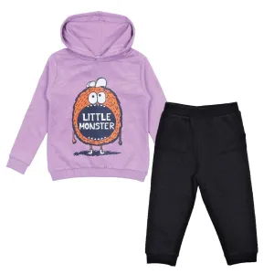 Little Monster Hooded Sweatshirt and Black Sweatpants Combo