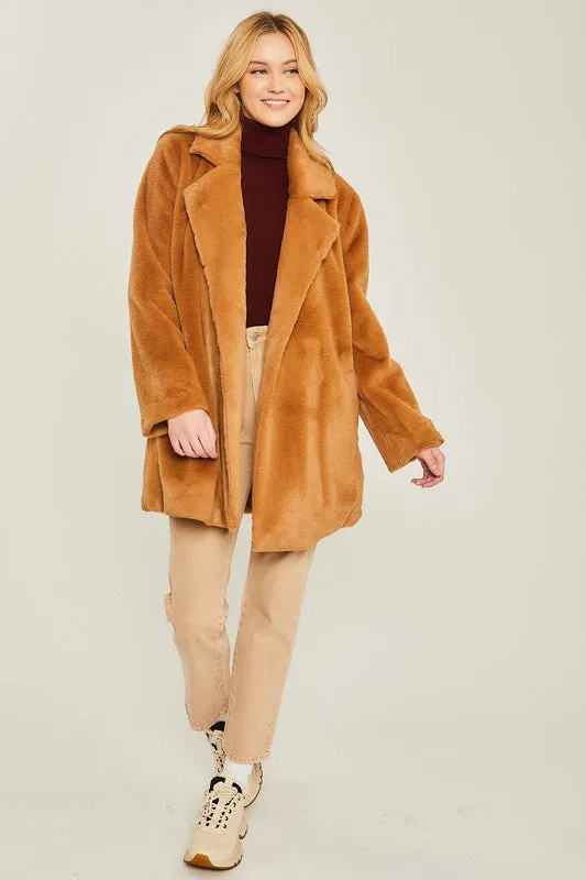 Love Tree Woven Solid Teddy Collar Coat