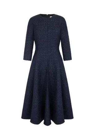 Lucy Midi Dress Metallic Tweed Navy