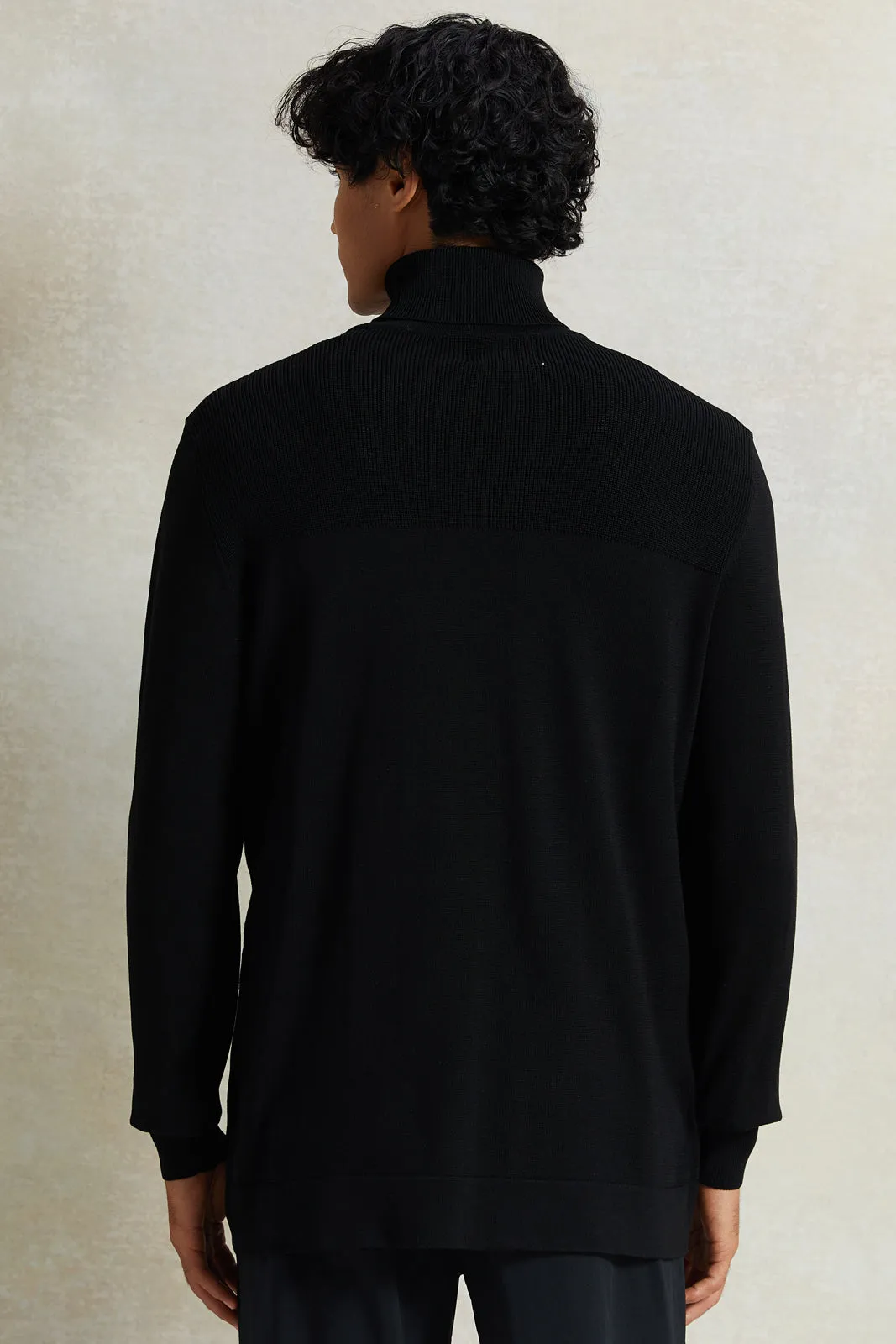 Men Black Solid High Neck Pullover