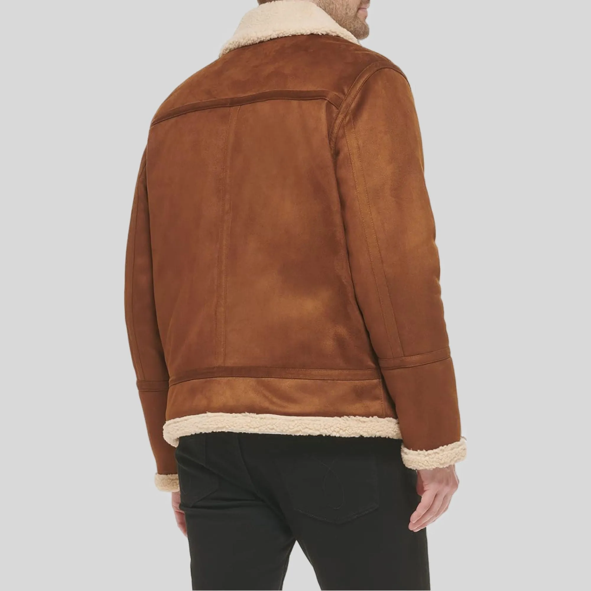 Men Suede Leather-Bomber Jacket With Shearling Lining