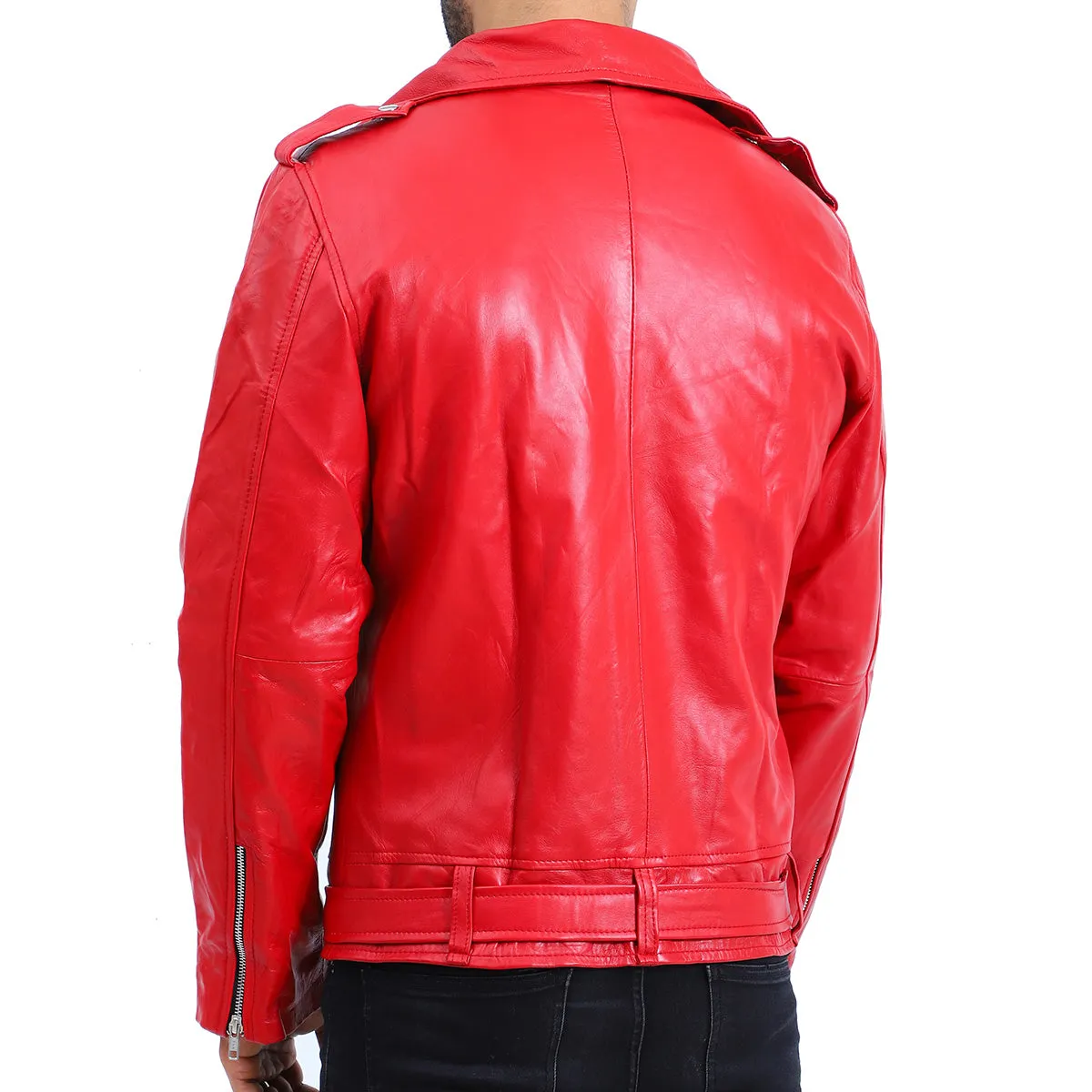 Mens Biker Negan Red Leather Jacket