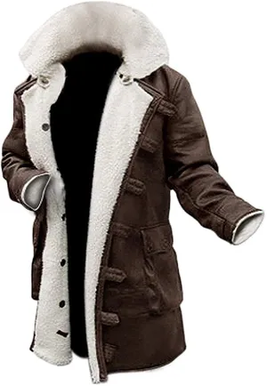 Men’s Brown Leather Long White Fur Coat