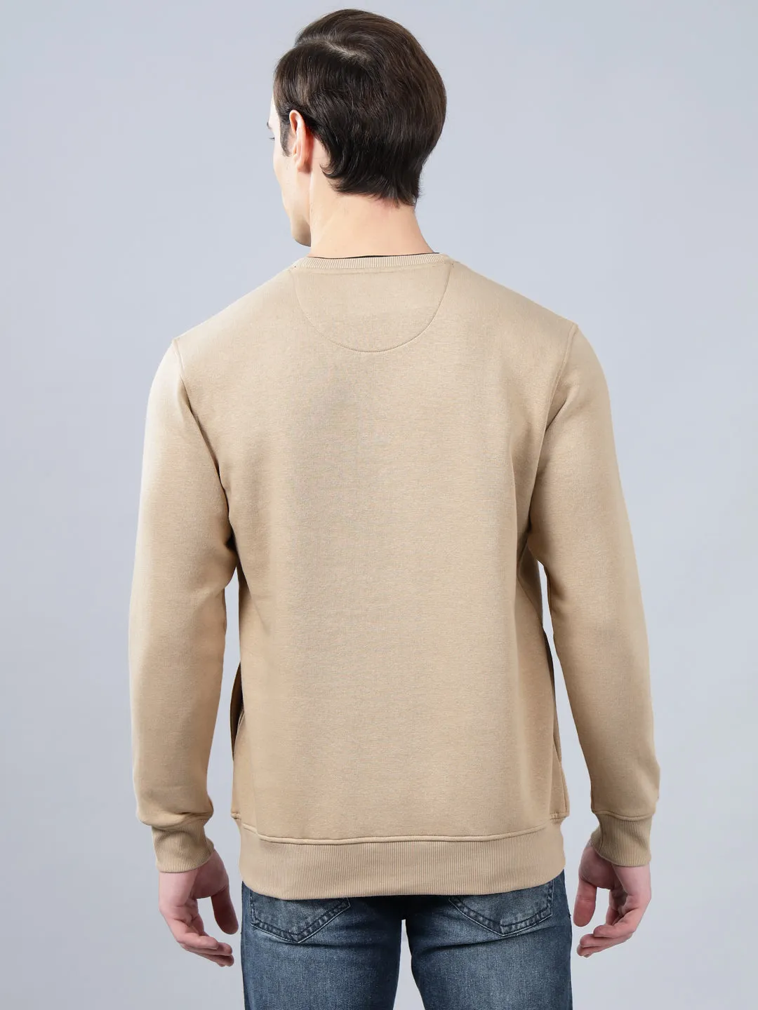 Men's Solid Beige Round Neck Sweatshirt