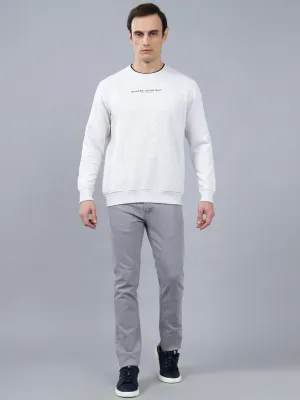 Men's Solid Off White Round Neck Sweatshirt