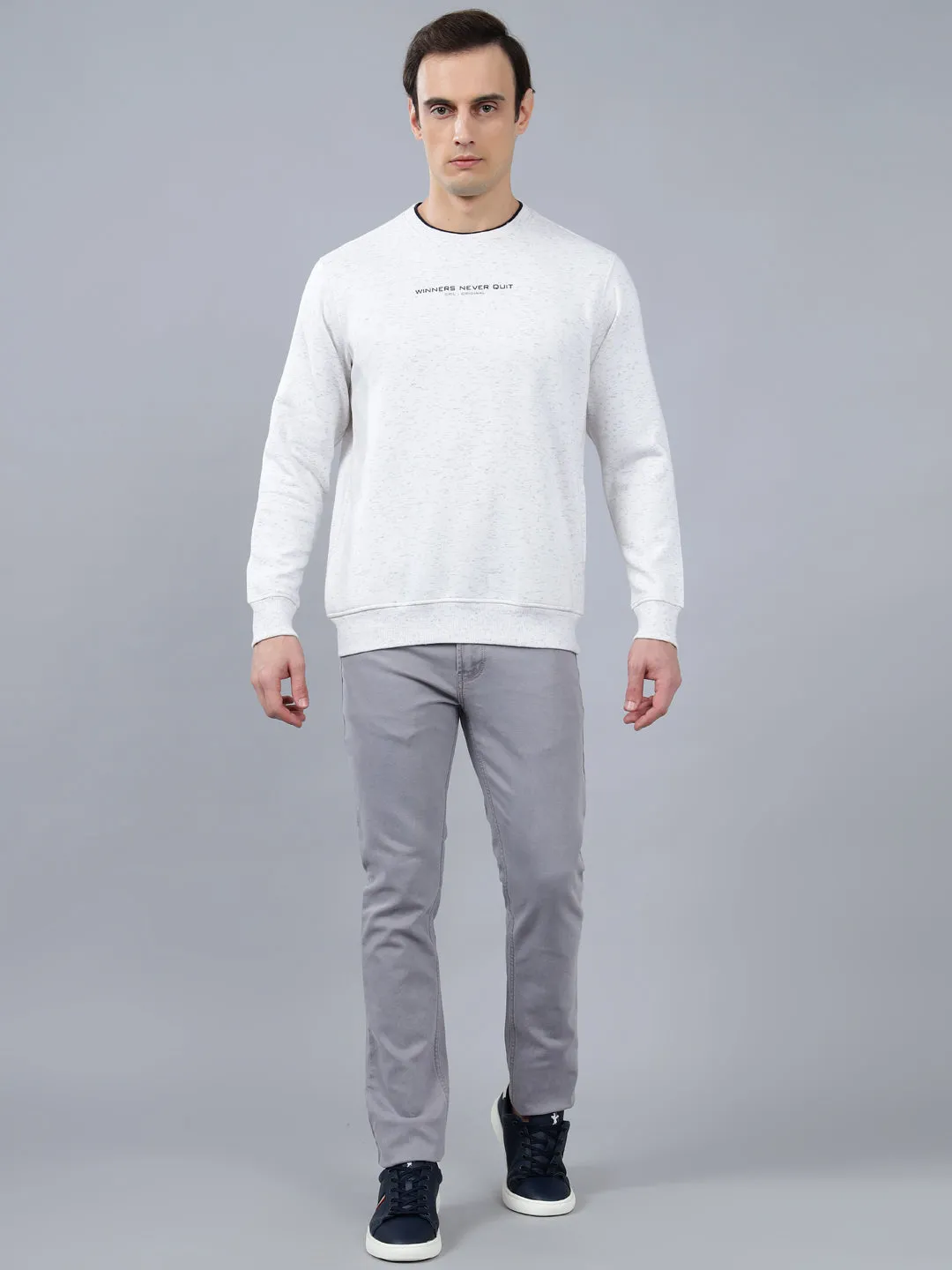 Men's Solid Off White Round Neck Sweatshirt