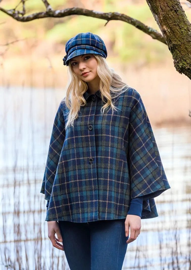 Mucros Country Cape | Navy Green Check