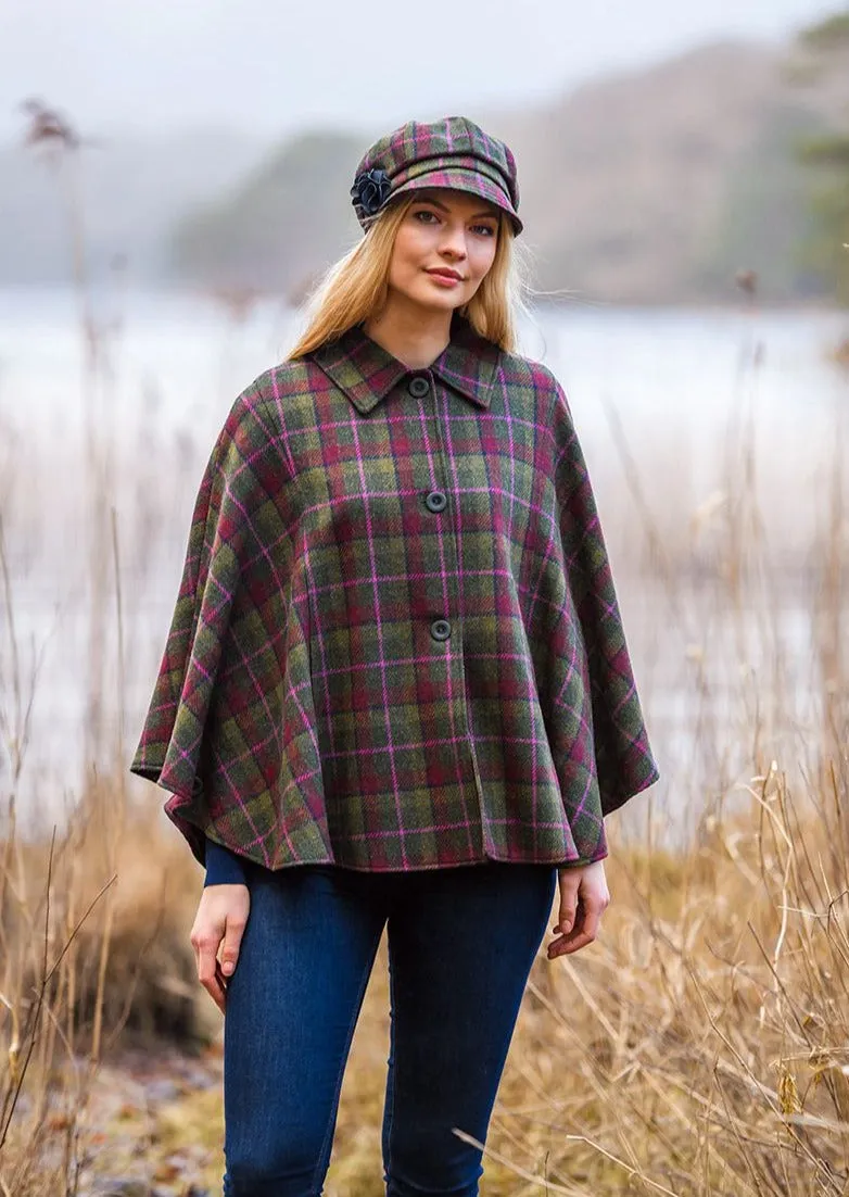 Mucros Country Cape | Olive Pink Check