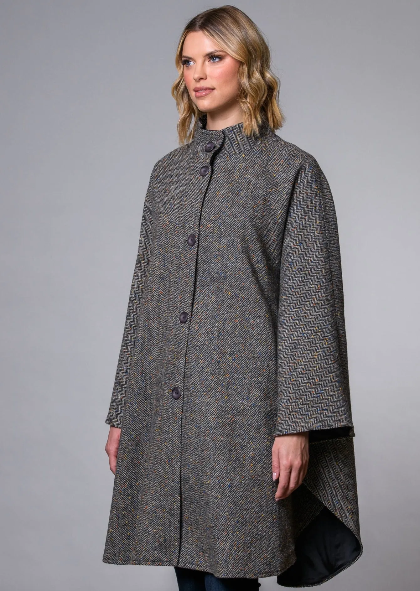 Mucros Dunloe Cape | Grey Herringbone