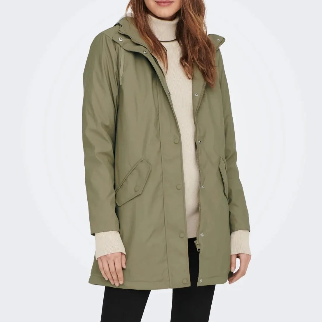 ONLY Rain Jacket With Teddy Lining in Green