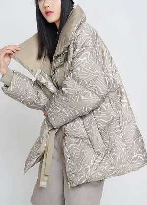 Original Design Beige Peter Pan Collar Oversized Print Duck Down Puffers Jackets Winter