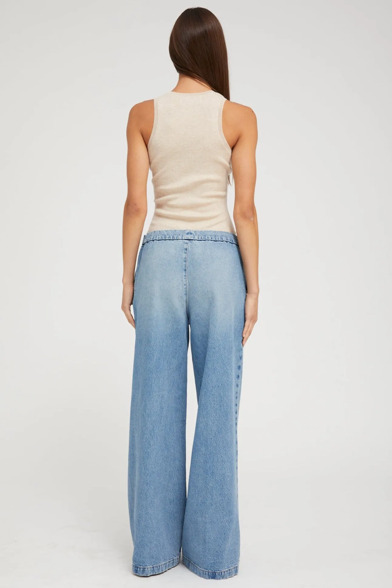 Paradis Denim Wide Leg Pintuck Pants