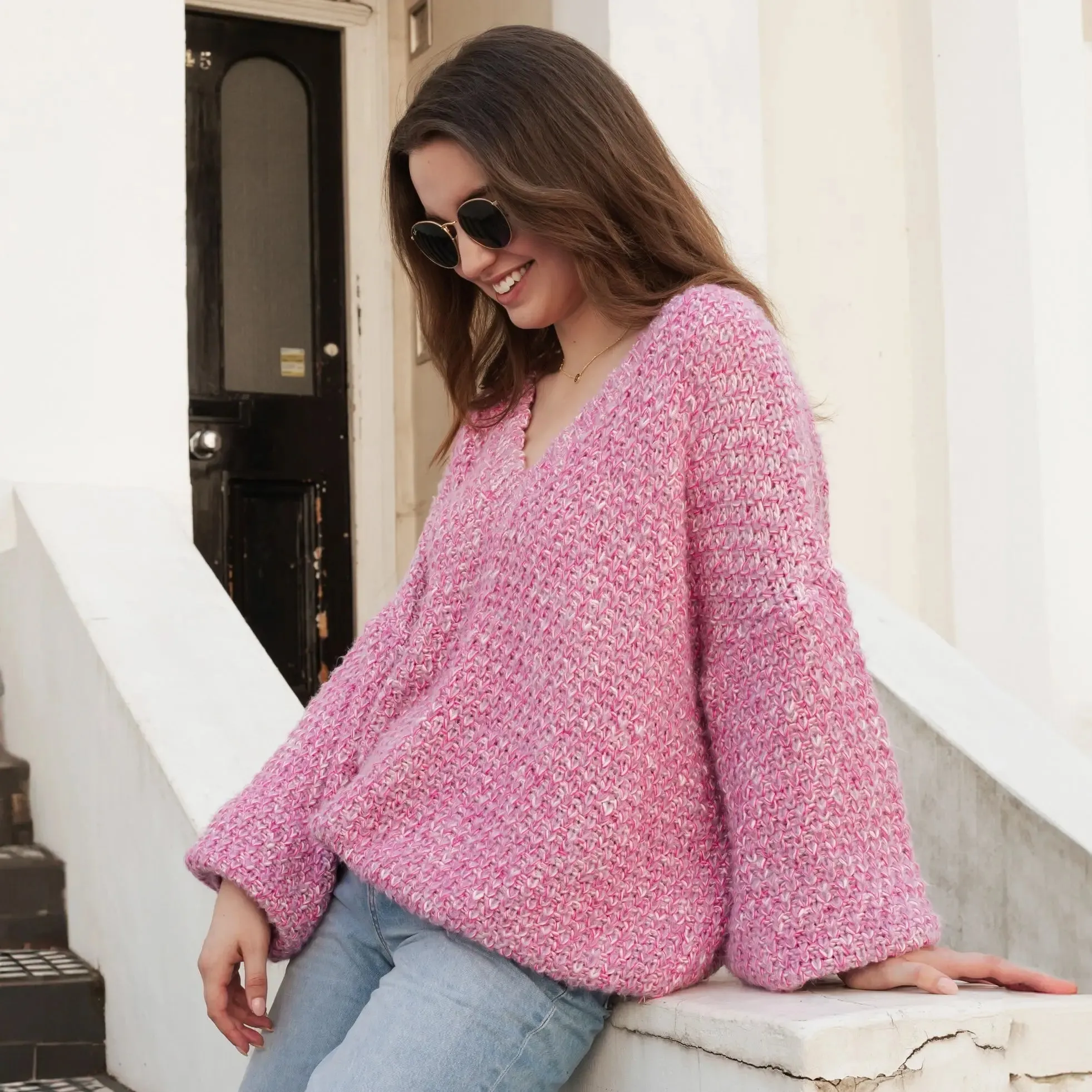 Pink Zohar Twist Oversized v Neck Jumper