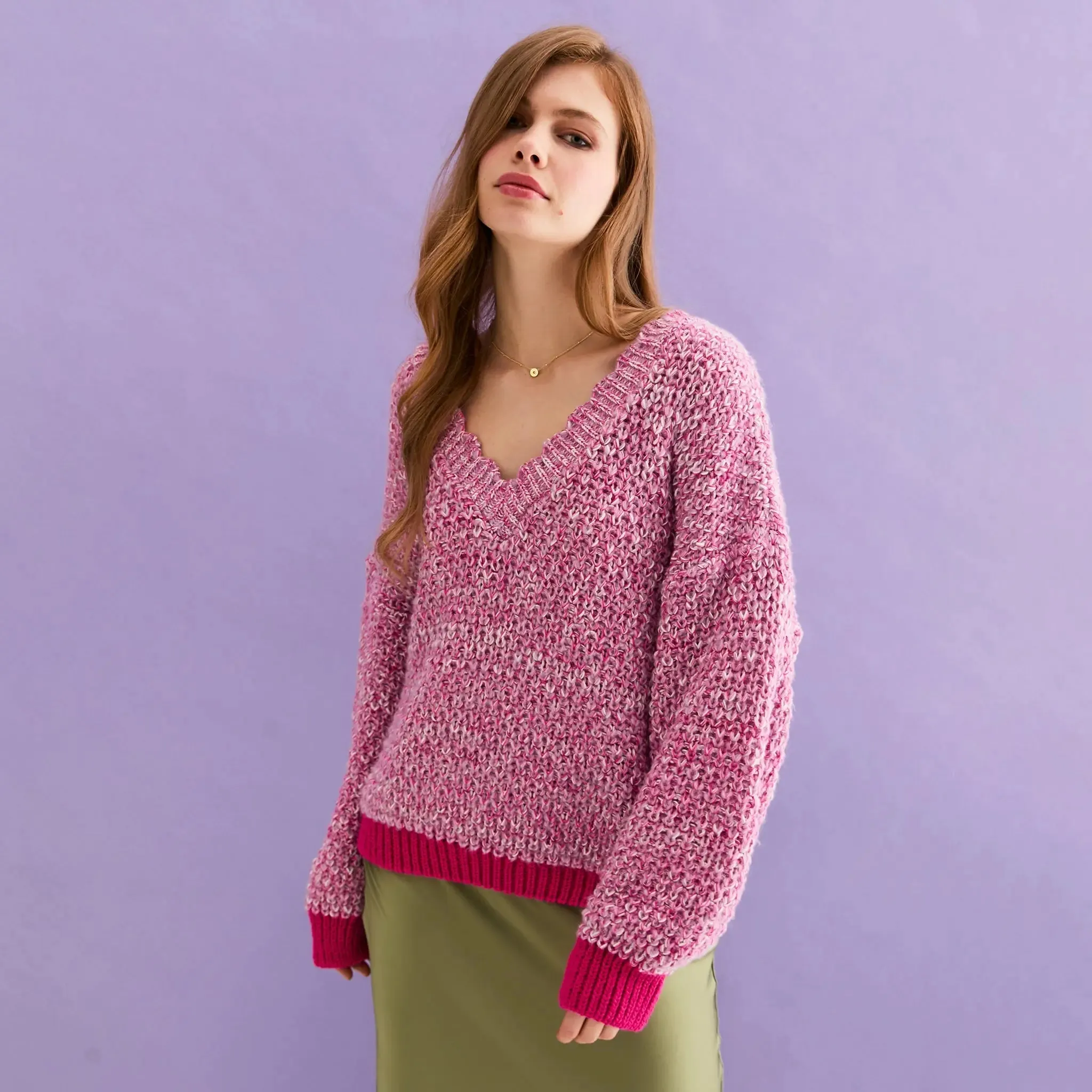 Pink Zohar Twist Oversized v Neck Jumper