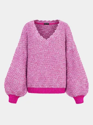 Pink Zohar Twist Oversized v Neck Jumper