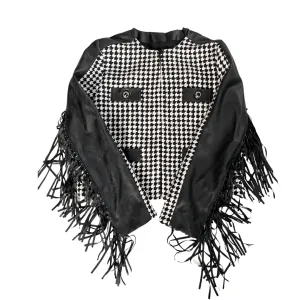 PINKO Houndstooth Fringe Jacket Black White SIZE 12