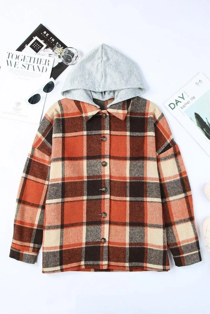 Plaid Hooded Button Down Shacket