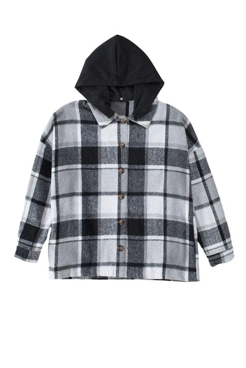 Plaid Hooded Button Down Shacket