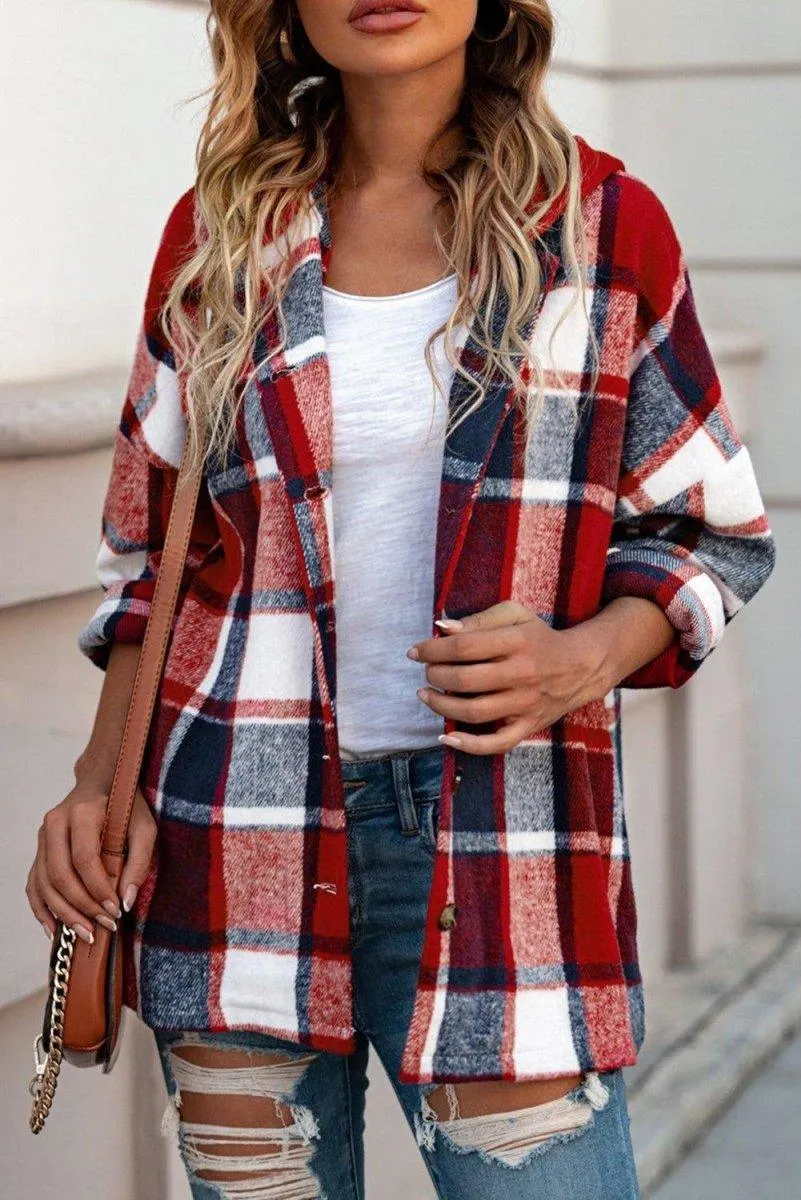 Plaid Hooded Button Down Shacket