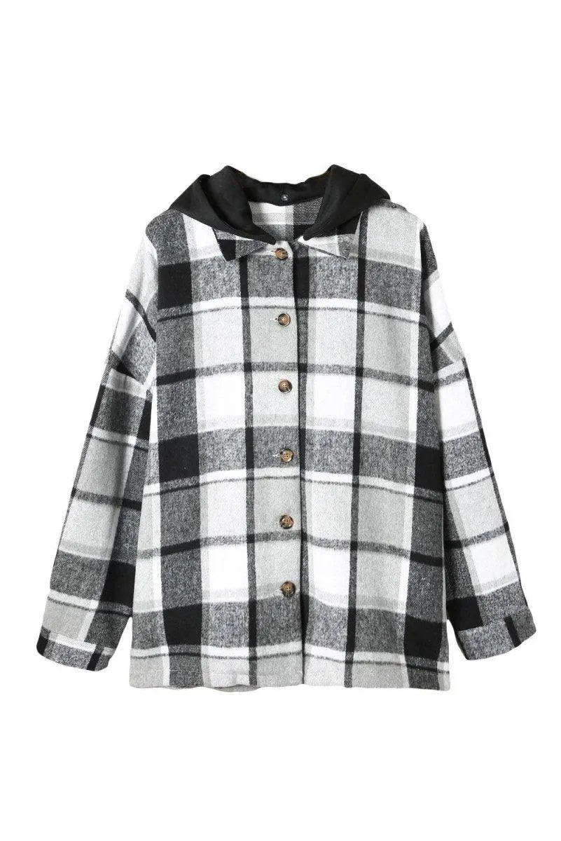 Plaid Hooded Button Down Shacket