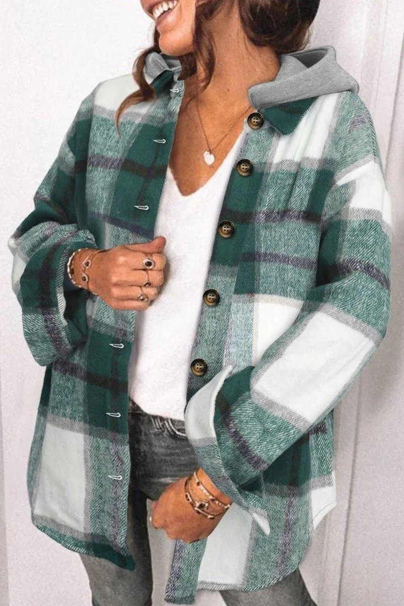 Plaid Hooded Button Down Shacket