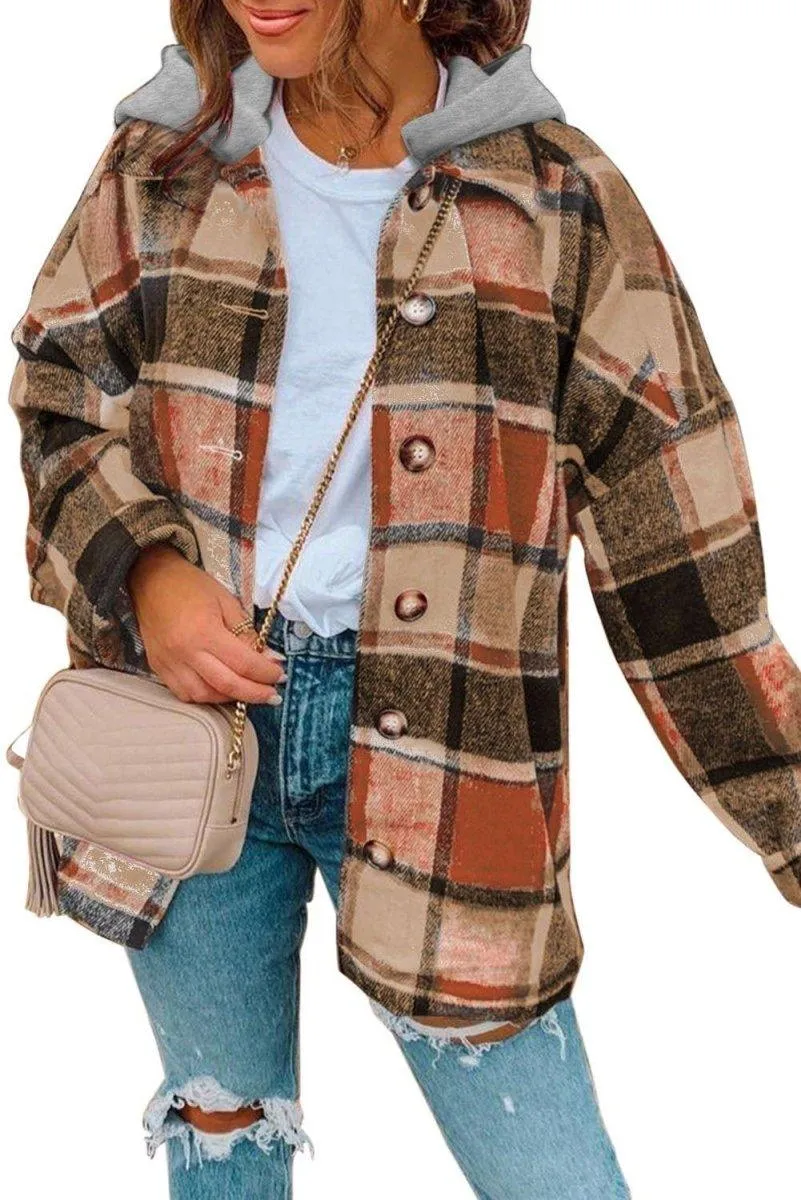 Plaid Hooded Button Down Shacket