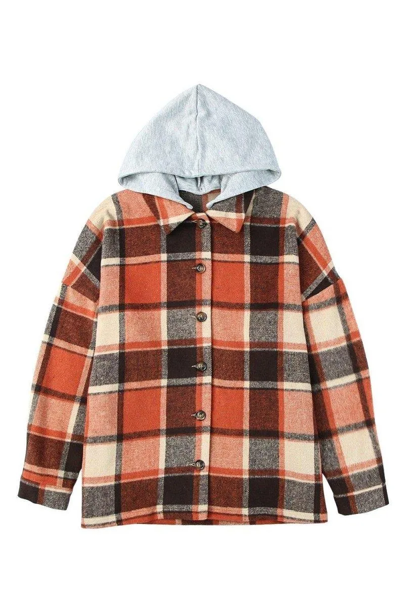 Plaid Hooded Button Down Shacket