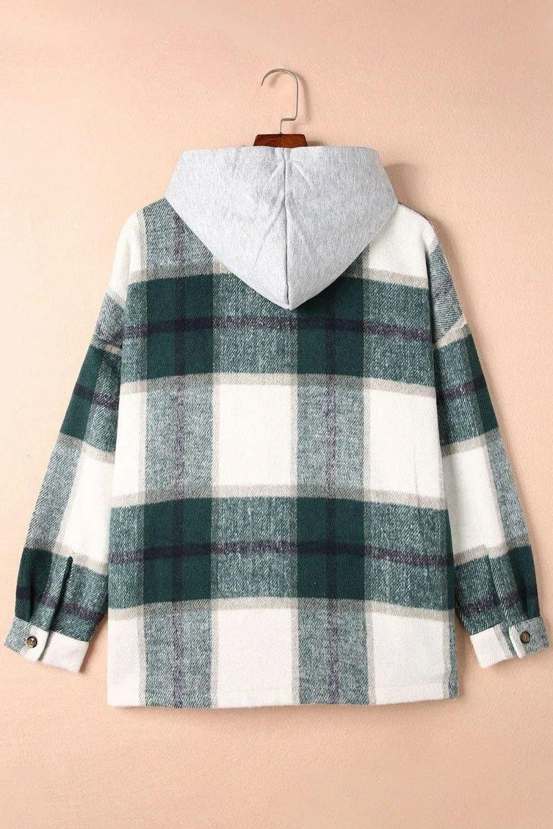 Plaid Hooded Button Down Shacket