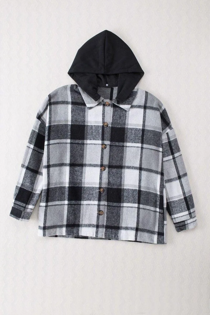 Plaid Hooded Button Down Shacket