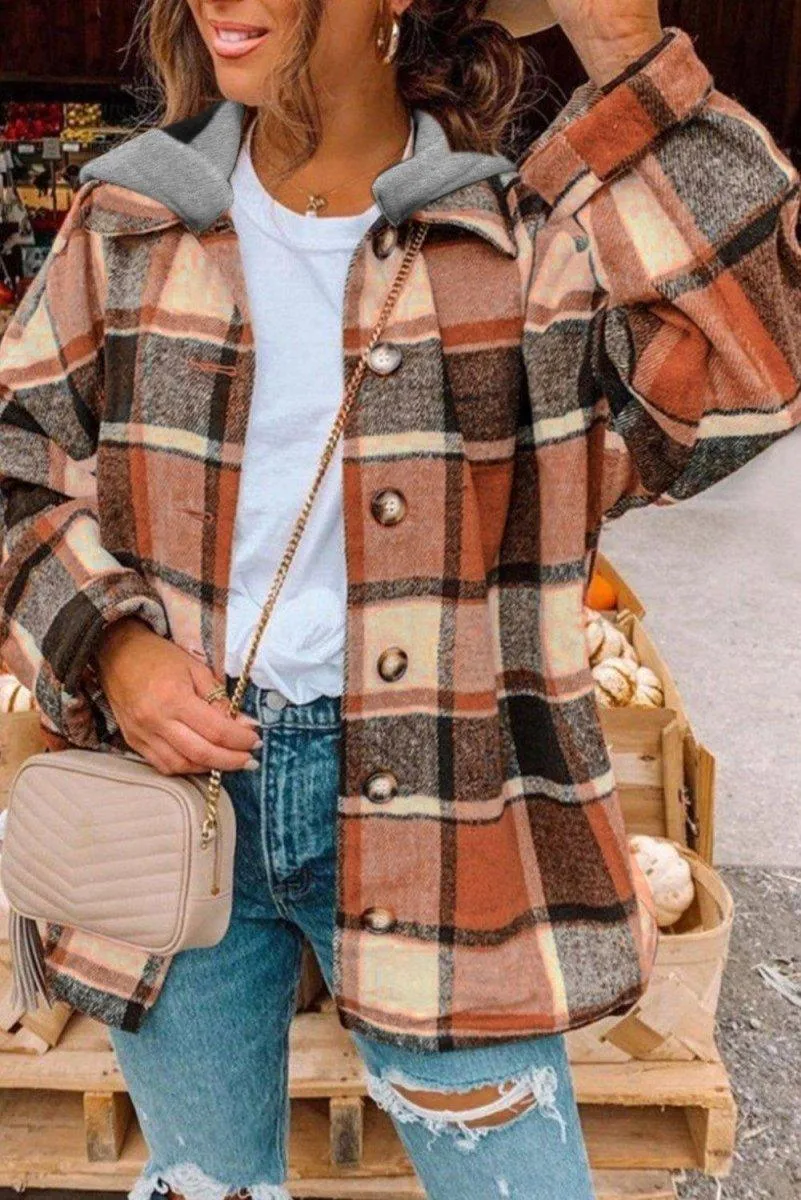 Plaid Hooded Button Down Shacket