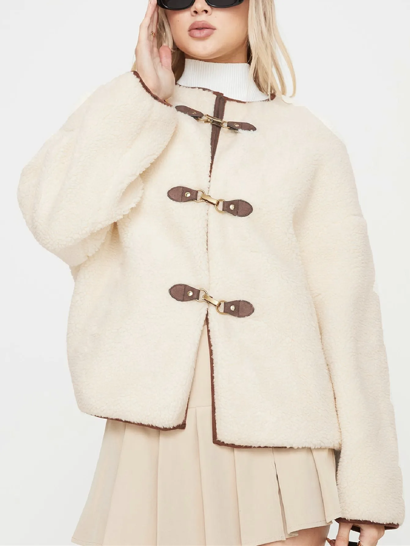 Round Neck Full Sleeves Teddy Coat