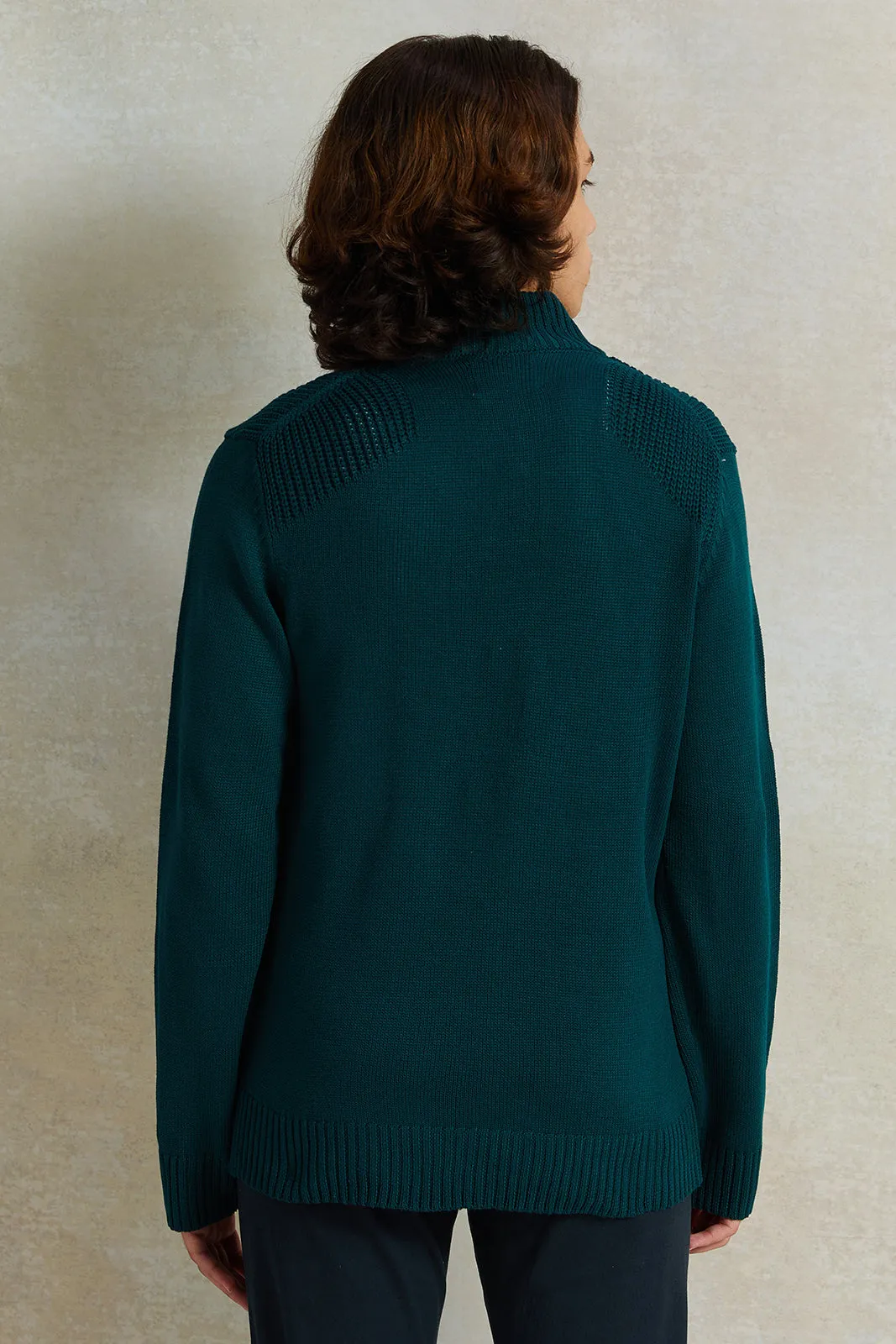 Senior Boys Green High-Neck Sweater