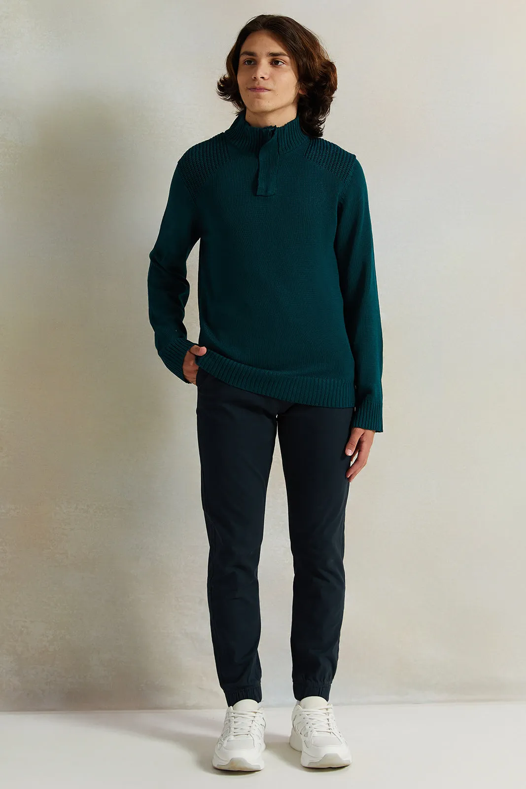 Senior Boys Green High-Neck Sweater